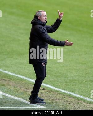 Blackpool manager Neil Critchley during the Emirates FA Cup third round match at Bloomfield Road, Blackpool. Stock Photo