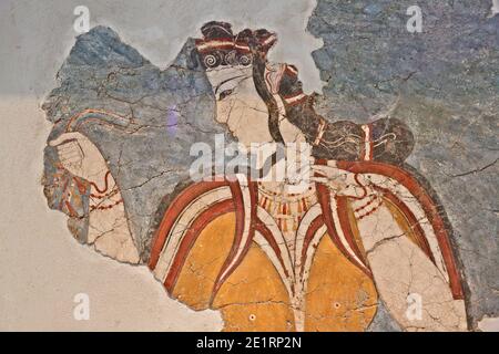 The Lady of Mycenae, ancient fresco of the 13th century BC, from the Acropolis of Mycenae, now exhibited at the Archeological Museum of Athens, Greece Stock Photo