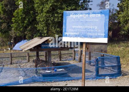 The cremation site and grave of Cambodian dictator Pol Pot, the Khmer Rouge (communist) leader from 1963 to 1998 at Anlong Veng, Cambodia. Stock Photo