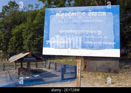 The cremation site and grave of Cambodian dictator Pol Pot, the Khmer Rouge (communist) leader from 1963 to 1998 at Anlong Veng, Cambodia. Stock Photo