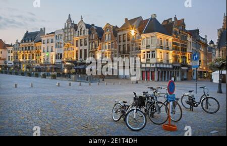 MECHELEN, BELGIUM - SEPTEMBER 4, 2013: The Grote markt square in evenig dusk. Stock Photo