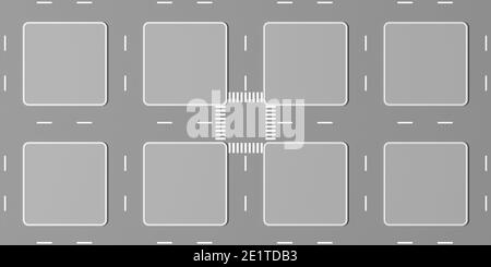 Cartoon City Downtown, Isometric Blocks Map, Top View. Above Plan Of 