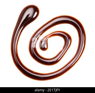 A Swirl of Chocolate Sauce Isolated on a White Background Stock Photo