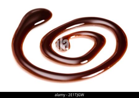 A Swirl of Chocolate Sauce Isolated on a White Background Stock Photo