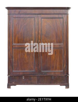 Antique vintage Biedermeier style mahogany wardrobe isolated on white Stock Photo