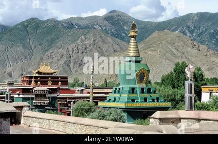 SAMYE, TIBET, CHINA - AUGUST, 16 2018: Green Chörten , Monastery of Samye, Dranang, Lhokha, Tibet, China Stock Photo