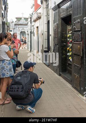 Tourists visit the tomb of Eva Peron in Recoleta Cemetery, Buenos Aires, Argentina Stock Photo