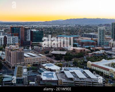 High angle view of the Tempe cityscape from A Mountain at Arizona Stock Photo