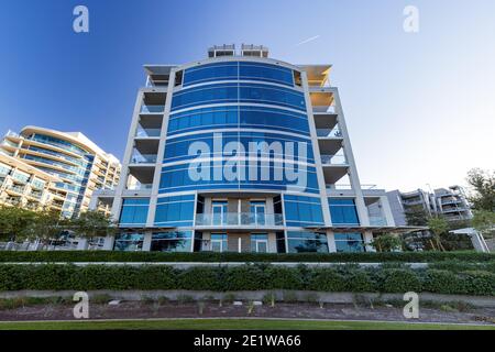 Tempe, JAN 1, 2021 - Exterior view of the modern Bridgeview Condominiums Stock Photo