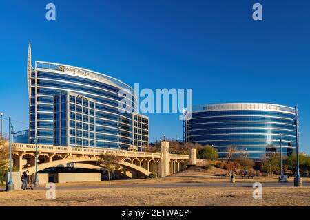 Tempe, JAN 1, 2021 - Exterior view of the NortonLifeLock World Headquarters and Zenefits Stock Photo
