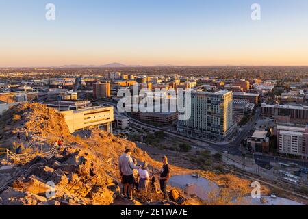 Tempe, JAN 1, 2021 - High angle view of the Tempe cityscape from A Mountain Stock Photo