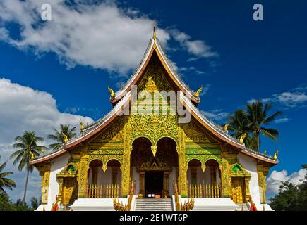 Intricately adorned facade of the Haw Pha Bang temple on the ground of the former Royal Palace, Luang Prabang, Laos