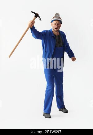 Protesting miner man on white background Stock Photo