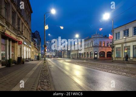 LATVIA, LIEPAJA - 31 DECEMBER: Liepaja is a city in Latvia. View to the street in lockdown time on 31 December 2020, Liepaja, Latvia. Stock Photo