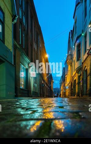 LATVIA, LIEPAJA - 31 DECEMBER: Liepaja is a city in Latvia. View to the street in lockdown time on 31 December 2020, Liepaja, Latvia. Stock Photo