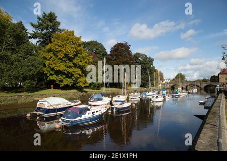 Housing reflecting in the river at the beginning of autumn in Tones, on the banks of the River Dart. Stock Photo