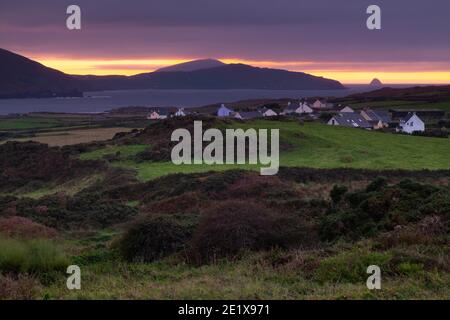 Sunset view in Allihies on the Beara peninsula on the Wild Atlantic Way in West Cork in Ireland. Stock Photo