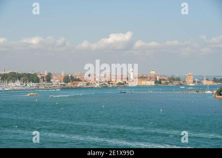 Panoramic view of the La Certosa Island and Isola di St Elena at the entrance to the Venice Italy Stock Photo