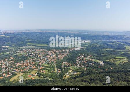 Amazing panoramic view from Avala Tower near city of Belgrade, Serbia Stock Photo