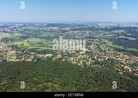 Amazing panoramic view from Avala Tower near city of Belgrade, Serbia Stock Photo