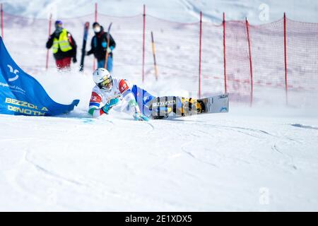 Scuol, Schweiz. 09th Jan, 2021. 09.01.2021, Scuol, Alpin Worldcup, FIS Snowboard Alpin Worldcup Scuol, BAGOZZA Daniele (ITA) Credit: SPP Sport Press Photo. /Alamy Live News Stock Photo