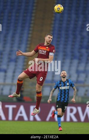 Rome, Italy. 10th Jan, 2021. ROME, Italy - 10.01.2021: DZEKO in action during the Italian Serie A league 2020-2021 soccer match between AS ROMA vs FC INTER, at Olympic stadium in Rome. Credit: Independent Photo Agency/Alamy Live News Stock Photo