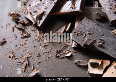 crushed chocolate on a dish background Stock Photo