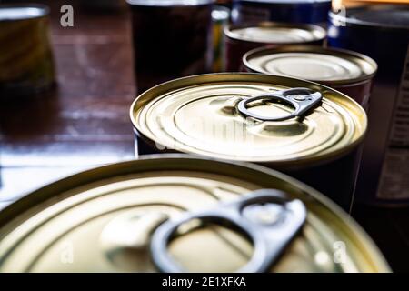 Close up shot of canned foods Stock Photo