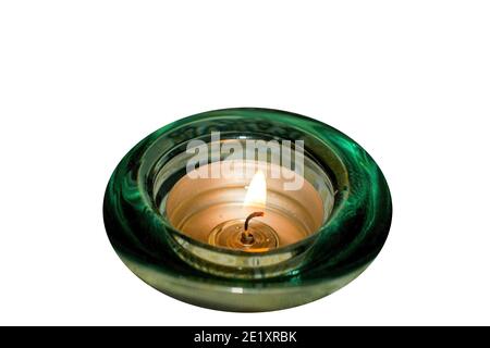 Candle in glass holder on white background Stock Photo