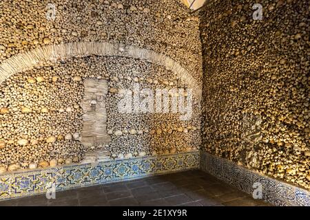 EVORA, PORTUGAL - JULY 25, 2017: Capela dos Ossos (Chapel of Bones) in Evora, Portugal in a beautiful summer day Stock Photo