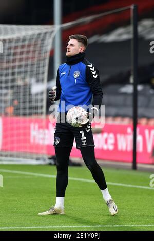 OLDHAM, ENGLAND. JAN 9TH Oldham Athletic's Ian Lawlor (Goalkeeper) before the FA Cup match between Bournemouth and Oldham Athletic at the Vitality Stadium, Bournemouth on Saturday 9th January 2021. (Credit: Eddie Garvey | MI News) Credit: MI News & Sport /Alamy Live News Stock Photo