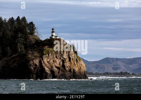WA20027-00.....WASHIHGTON - Cape Disappointment Lighthouse near the outflow of the Columbia River in Cape Disappointment State Park. Stock Photo