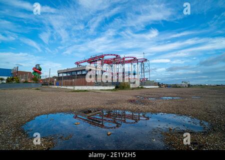 Funland rollercoaster on Hayling Island, closed due to Covid 19. Stock Photo