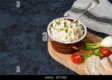 Smoked whitefish paste with mayonnaise, egg and chives Stock Photo