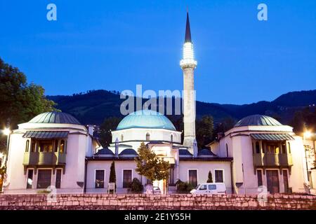 Careva Dzamija Emperor s Mosque at dusk, first mosque built in Sarajevo, Bosnia and Herzegovina Stock Photo