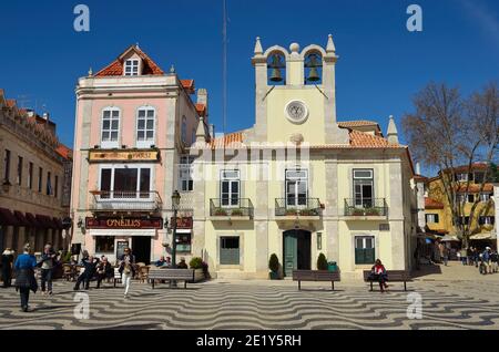 Little Square in Cascais Portugal. Stock Photo