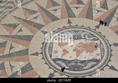 The Huge Pavement Compass in front of the Monument to the Discoveries Lisbon Portugal. Stock Photo