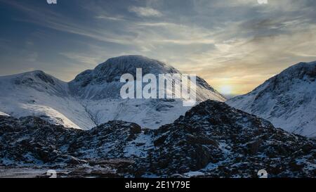 Snow covered Great Gable Stock Photo