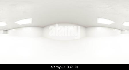 abstract minimalistic design white room with lights 360 degree panorama with equi rectangular projection 3d render illustration Stock Photo