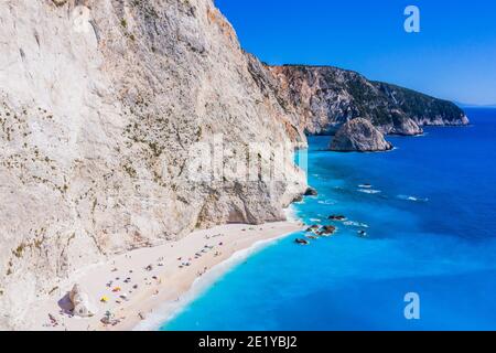 Lefkada, Greece. Aerial view of Porto Katsiki beach. Stock Photo