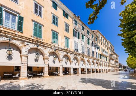 Corfu, Greece. Liston - Spianada Square the historic center of Corfu town. Stock Photo
