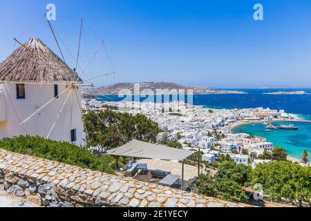 Mykonos, Greece. Panoramic view of Mykonos town, Cyclades islands. Stock Photo