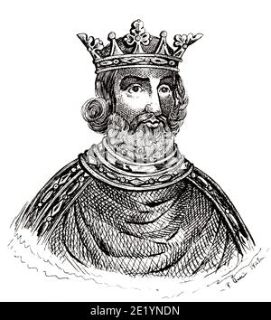 Portrait of Pepin the Short (713 - 768). King of France from 751 to 768. Carolingian Dynasty. History of France, from the book Atlas de la France 1842 Stock Photo