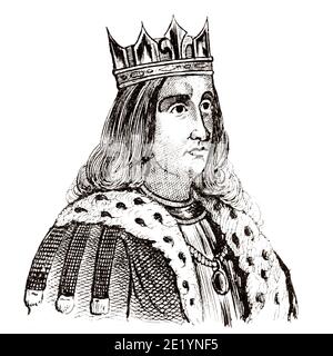 Portrait of Charles VI the Beloved, the Mad (1368 - 1422). King of France from 1380 to 1422. House of Valois. History of France, from the book Atlas de la France 1842 Stock Photo