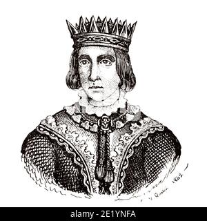 Portrait of Charles VIII the Affable (1470 - 1498). King of France from 1483 to 1498. House of Valois. History of France, from the book Atlas de la France 1842 Stock Photo
