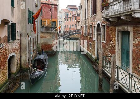 Old traditional Venetian buildings on rio della tetta canal in the sestiere of Castello, Venice, Italy Stock Photo
