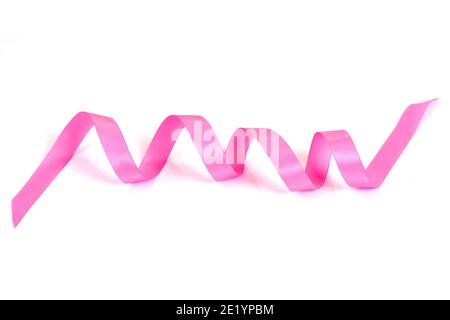 Bright pink satin ribbon on white background. Stock Photo
