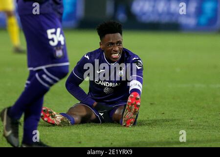 LEUVEN, BELGIUM - JANUARY 10: L-R: Albert Sambi Lokonga of Anderlecht during the Pro League match between OH Leuven and RSC Anderlecht at Stayen on Ja Stock Photo