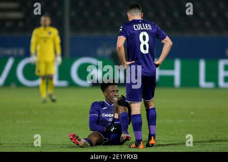 LEUVEN, BELGIUM - JANUARY 10: L-R: Albert Sambi Lokonga of Anderlecht during the Pro League match between OH Leuven and RSC Anderlecht at Stayen on Ja Stock Photo