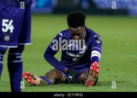 LEUVEN, BELGIUM - JANUARY 10: L-R: Albert Sambi Lokonga of Anderlecht during the Pro League match between OH Leuven and RSC Anderlecht at Stayen on Ja Stock Photo